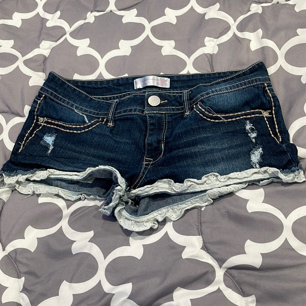 Size 11 juniors blue Jean shorts with lace at bottom